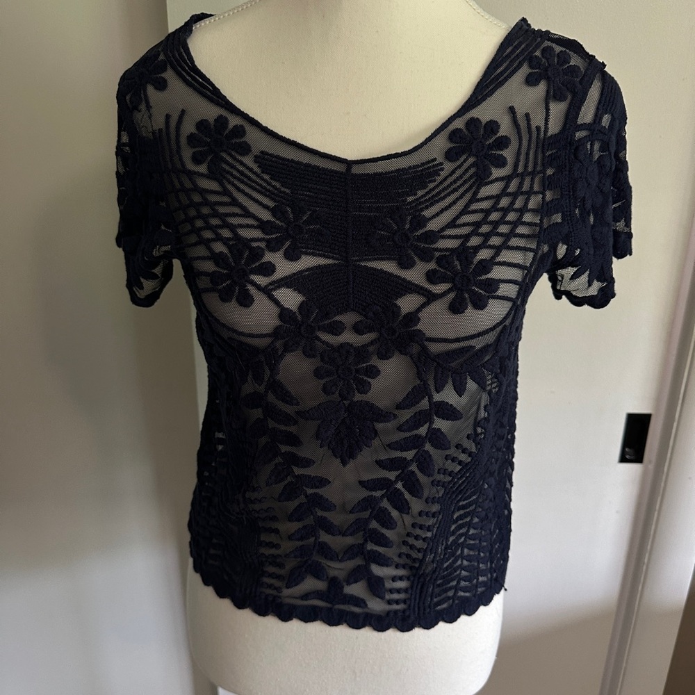 Express Blue Sheer Blouse with Short Sleeves
